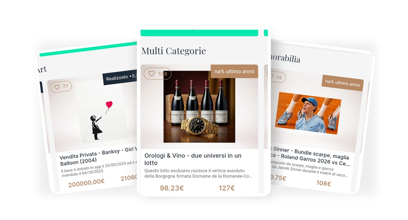 screenshot app collecto - beni venduti, marketplace e memorabilia